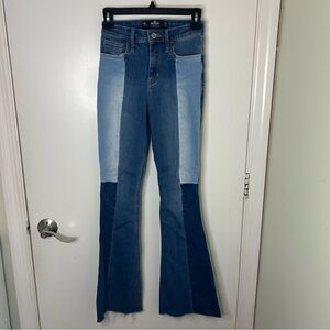 Hollister | medium wash patchwork high rise vintage flare jeans | size 0